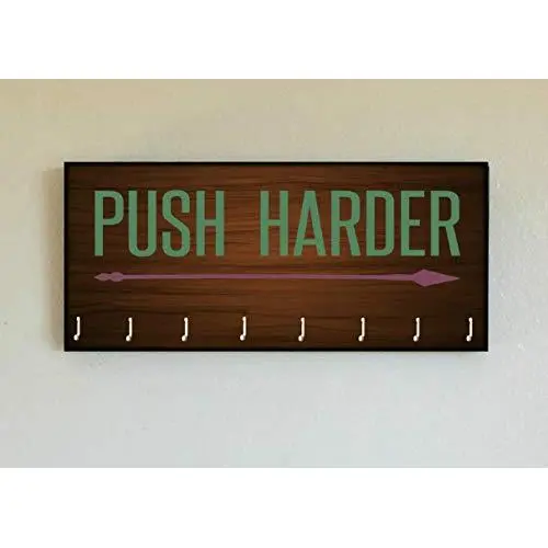 Race Medal Holder/Running Medal Hanger PUSH HARDER- Wood Wall Mounted Medal Organizer. CUSTOMIZATION Available