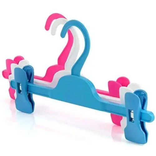 HANGERWORLD 10 Pink Blue White 11inch Kids Plastic Hook Pants Skirt Adjustable Clips Coat Clothes Garment Hangers HANGERWORLD 10 Pink Blue White 11inch Kids Plastic Hook Pants Skirt Adjustable Clips Coat Clothes Garment Hangers
