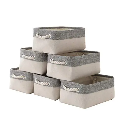 Storage Basket with Cotton Rope Handle, Collapsible Storage Bins Set Works As Baby Storage, Toy Storage, Nursery Baskets 6Pack (Grey&White) Storage Basket with Cotton Rope Handle, Collapsible Storage Bins Set Works As Baby Storage, Toy Storage, Nursery Baskets 6Pack (Grey&White)