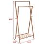 Double Pole Bamboo Rod Wood Coat Racks, 2 Side Hooks X-frame Heavy Duty Garment Rack Simple Elegant Free Standing Hanging with Bottom Shelves Clothes Scarf Hat Holder Hanger Organizer Storage