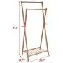 ZGstore Coat Rack Shoe Rack - Clothes Drying Rack - X-Frame Double Pole Bamboo Coat Hanger Shlef with 2 Hooks, Shoe Racks Organizer Storage for Bedroom, Hallway, Office, Dressing Room (Wood Color)