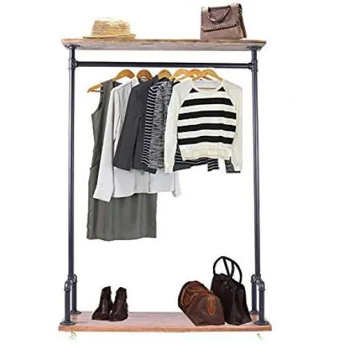 Diwhy Industrial Pipe Clothing Rack Pine Wood Shelving Shoes Rack Cloth Hanger Pipe Shelf 2 Layer Diwhy Industrial Pipe Clothing Rack Pine Wood Shelving Shoes Rack Cloth Hanger Pipe Shelf 2 Layer