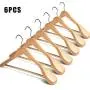 Tenrry 6 Pcs Wide Shoulder Wooden Hangers with Non Slip Pants Bar for Coat Clothes Dress Suit
