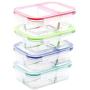 Glass Meal Prep Containers 3 Compartment - Glass Food Storage Containers Glass Bento Boxes Food Prep Containers, RENPHO Divided Lunch Boxes with Airtight Lids - Microwave Dishwasher Safe [4 Pack, 36oz]