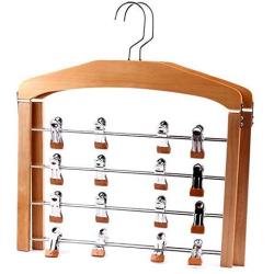 Ybriefbag Suit Hangers, 4-Layer Classic Style Rustic Wood Multi Pants Hanger Clothes Towel Rack Swivel Hook Trousers Holder Scarf Towel Rack with Clips 2 Pack Non Slip Coat Hangers (Color : Natural)