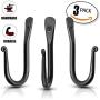 Wall Mounted Hook - Wrought Iron Decorative Blacksmith Handmade Simple Iron Hook for Bathroom and Kitchen, Black Hooks for Hanging Robes, Towels, Coats, Cloths, Bags, Keys and Jewelries - Pack of 3