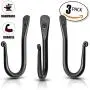 Wall Mounted Hook - Wrought Iron Decorative Blacksmith Handmade Simple Iron Hook for Bathroom and Kitchen, Black Hooks for Hanging Robes, Towels, Coats, Cloths, Bags, Keys and Jewelries - Pack of 3