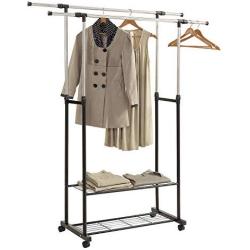 HOME BI Adjustable Garment Rack with 2 Tier Metal Shelf for Shoes Boxes, Rolling Clothes Organizer, High Capacity,Stainless Steel,Heavy Duty up to 110 pounds,Black