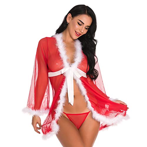 Crotchless Lingerie, Shybuy Women Lingerie Halter Christmas Lace Babydoll Mesh Nightwear V Neck Teddy