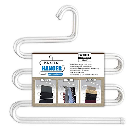 Wonder Hanger Pants Hanger Pack of 3 in White; with no-Slip Velvet Coating