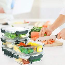 [5 Packs]Glass Meal Prep Containers 3 Compartment with Lids, Glass Lunch Containers,Food Prep Lunch Box,Bento Box,BPA-Free, Microwave, Oven, Freezer, Dishwasher Safe (36 oz)