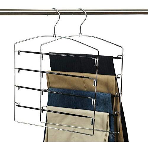 Nature Smile Clothes Pants Hangers 2pack Multi Layers Metal Pants Slack Hangers,Non-Slip 4-Tier Swing Arm Pants Hangers Rack Closet Storage Organizer for Trousers Jeans Scarf Skirts Hanging