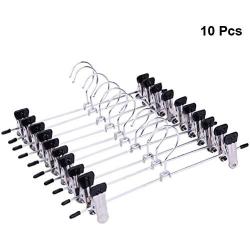 Cabilock Clothes Hanger 10pcs Non-Slip Stainless Steel Hangers Drying Clothes Hanger with Clips for Coat Trouser Pants (Black)