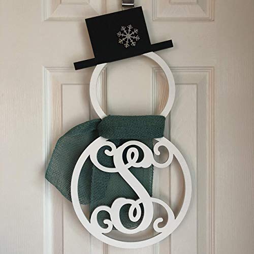 Monogram Snowman Door Hanger - Winter Door Hanger - Snowman Initial Wreath - Monogram Snowman Wreath - Winter Door Decoration - Wood Hanger