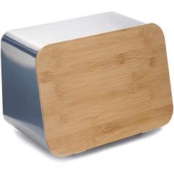 ALhom Bread Boxes with Bamboo Cutting Board Lid & Bread Rack, Stainless Steel, 14.5x9x9 inches