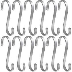 Hulless S Shaped Hanging Hooks 3.5 inch Solid Stainless Steel S Hooks 12PCS Kitchen Hooks for Spoon Pan Pot Hangers Multiple Uses.