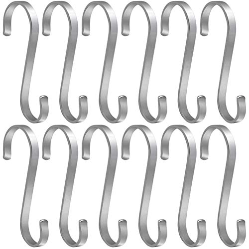 Hulless S Shaped Hanging Hooks 3.5 inch Solid Stainless Steel S Hooks 12PCS Kitchen Hooks for Spoon Pan Pot Hangers Multiple Uses.