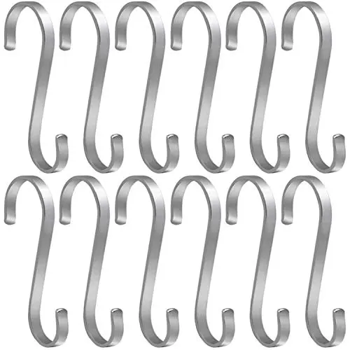 Hulless S Shaped Hanging Hooks 3.5 inch Solid Stainless Steel S Hooks 12PCS Kitchen Hooks for Spoon Pan Pot Hangers Multiple Uses.