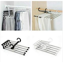 5pcs Random Color 5 in 1 Multi-Functional Pant Rack Shelves Space Safer Stainless Steel Magic Wardrobe Clothing Hangers for Clothes Rack