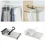 5pcs Random Color 5 in 1 Multi-Functional Pant Rack Shelves Space Safer Stainless Steel Magic Wardrobe Clothing Hangers for Clothes Rack
