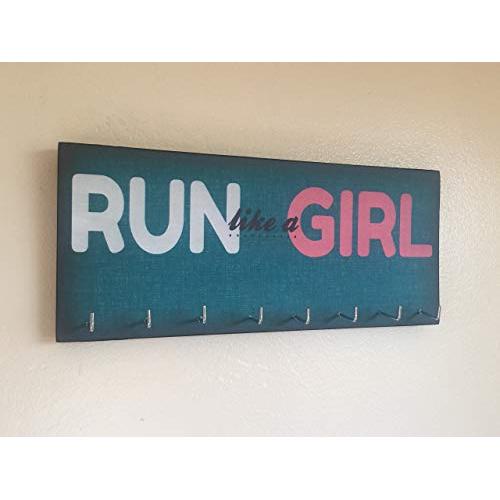 Race Medal Holder/Running Medal Hanger - RUN LIKE A GIRL. Wood Wall Mounted Medal Organizer