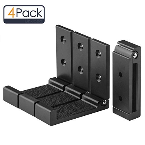 Linkidea Headphone Holder Wall Mounted, 3M Self Adhesive Folding Aluminum Alloy Waterproof Wall Mount Foldable Retractable Hanger Holder for Coat, Headphones, Robe, Towel, Hat, Keys, Bags (4pc)