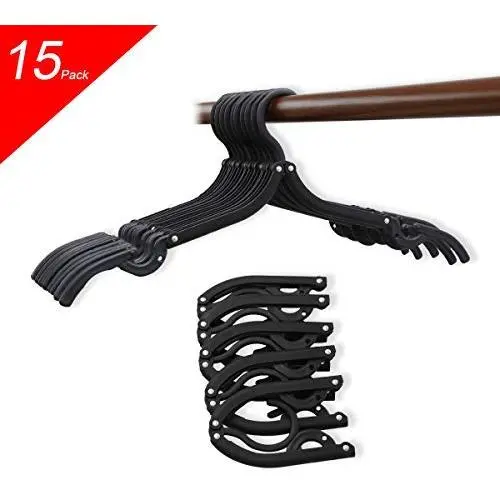 15 Pcs Folding Clothes Hangers, travel clothes hanger portable folding clothes hangers compact and save space for Both Family And Travel Use.(Black)