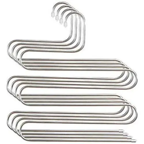 KYCPTNFJ 4 Pack Multi Pants Hangers Rack for Closet Organization,Stainless Steel S-Shape 5 Layer Clothes Hangers for Space Saving Stora KYCPTNFJ 4 Pack Multi Pants Hangers Rack for Closet Organization,Stainless Steel S-Shape 5 Layer Clothes Hangers for Space Saving Stora