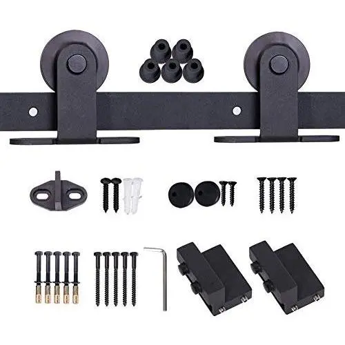 JUBEST Black Steel Sliding Barn Door Hardware Kit 6.6ft, for 36&quot Wide Door Panel Wood Single Door(T Style Hanger)
