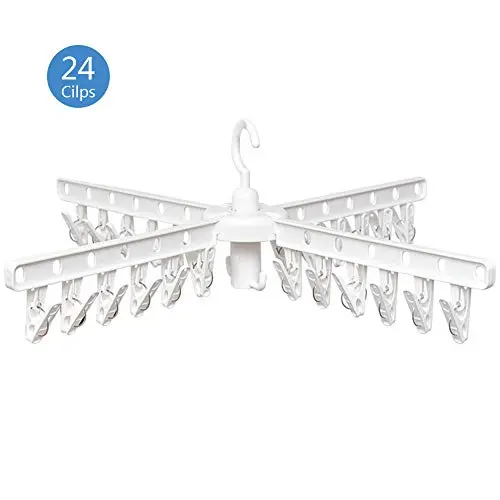 PeiQiH 24 Cilps Drying Rack Clothes Hangers, Foldable Laundry Clip & Drip Plastic Hangers 360° Swivel Hook Space Saving for Underwear Gloves Socks-white-24 Cilps 65x19cm PeiQiH 24 Cilps Drying Rack Clothes Hangers, Foldable Laundry Clip & Drip Plastic Hangers 360° Swivel Hook Space Saving for Underwear Gloves Socks-white-24 Cilps 65x19cm