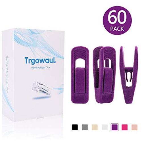 Trgowaul Purple Velvet Hangers Clips, Pants Hangers Velvet Clips, Strong Finger Clips Perfect for Thin Velvet Hangers (Purple 60 Pack)