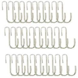 BQKKWIN Heavy Duty S Hooks Black S Shaped Hooks Hanging Hangers Hooks for Kitchen, Bathroom, Bedroom and Office Pan Pot Coat Bag Plants (30 Pack Silver)
