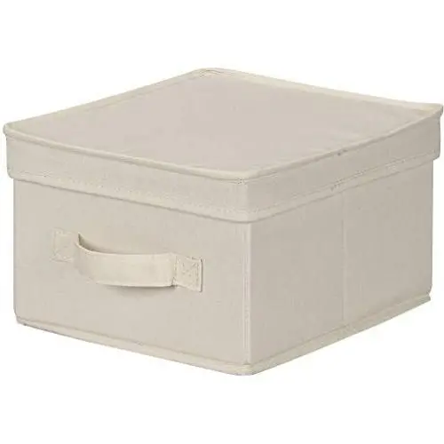 Household Essentials 111 Storage Boxes with Lid and Handle - Natural Beige Canvas - Medium Household Essentials 111 Storage Boxes with Lid and Handle - Natural Beige Canvas - Medium