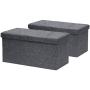 Otto & Ben [2pc Set] Folding Toy Boxes Chest with SMART LIFT Top, Linen Fabric Ottomans Bench Foot Rest for Bedroom, Dark Grey