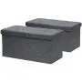 Otto & Ben [2pc Set] Folding Toy Boxes Chest with SMART LIFT Top, Linen Fabric Ottomans Bench Foot Rest for Bedroom, Dark Grey