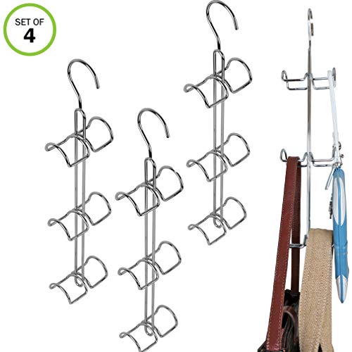 Evelots Purse Handbag Closet Organizer-Hanging-Chrome Finish-24 Hook Total-Set/4