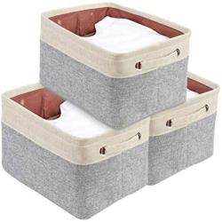 DECOMOMO Extra Large Foldable Storage Bin [3-Pack] Collapsible Sturdy Cationic Fabric Storage Basket Cube W/Handles for Organizing Shelf Nursery Home Closet & Office - Grey & Beige 15.8 x 12.5 x 10