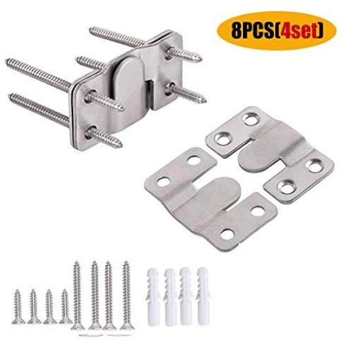 Furniture Flush Mount Bracket- Headboard Wall mount Hardware- Large Picture Hangers- Heavy Duty photo Frame Hook- Stainless Steel Interlocking Z Clips for Large Picture Display Art Gallery (4 Sets )