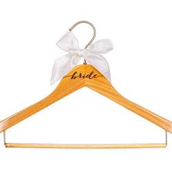 VAIEER Personalized Laser Engraved Wedding Bride and Groom Hangers with Black Ribbon and White Ribbon Custom Wood Clothes Hangers Garment (Bride)