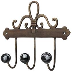 Indianshelf Handmade 1 Artistic Vintage Black Ceramic Floral Key Hooks Hangers/Key Holder for Wall