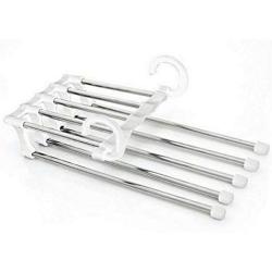 5pcs Random Color Fashion 5 in 1 Pant Rack Shelves Stainless Steel Clothes Hangers Multi-Functional Wardrobe Magic Hanger Decoration