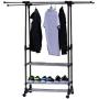 Cypressshop Double Hanging Rail Garment Clothes Hanger Airing Holder Rack 3 Tiers Rolling Trolley Cart Dryer Storage Organizer Laundry Dorm Bedroom Space Saving Home Furniture