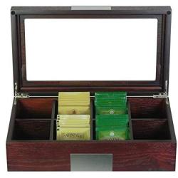 TimelyBuys 8 Compartment Cherry Wood Tea Boxes Storage Organizer Chest Boxes Gourmet Tea Coffee Glass Top Display Lid