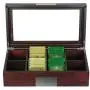 TimelyBuys 8 Compartment Cherry Wood Tea Boxes Storage Organizer Chest Boxes Gourmet Tea Coffee Glass Top Display Lid