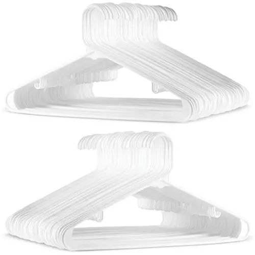 White Standard Plastic Hangers (60 PACK) Long Lasting Tubular Coat Hangers Plastic, Laundry & Dorm Room Hanger, Durable, Slim & Space Saving, Heavy Duty Clothes Hanger, Dress Notches, Strong Pants Bar