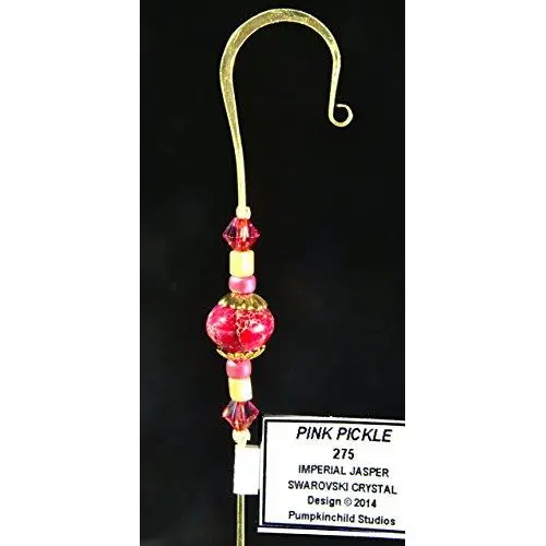 Handmade Jeweled Christmas Ornament Hanger Hook- PINK PICKLE