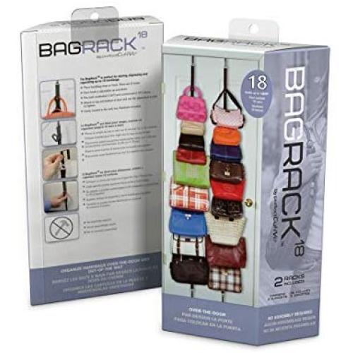 Perfect Curve BragRack18 Over-The-Door Purse Organizer, Two Straps, Holds Up To 18 Bags, Black