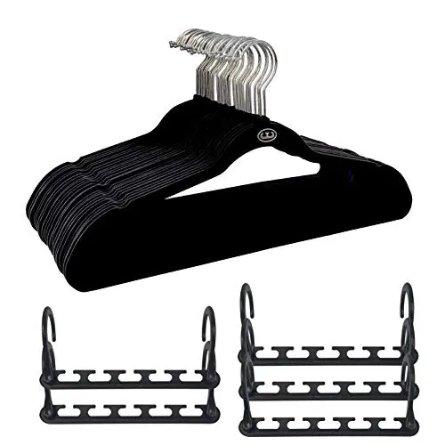 Wonder Hanger Max Velvet Hanger Combo, 5 Hanging Closet Organizers w/ 25 Velvet Hangers - Black Wonder Hanger Max Velvet Hanger Combo, 5 Hanging Closet Organizers w/ 25 Velvet Hangers - Black
