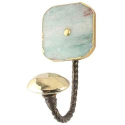 Indianshelf Handmade 3 Artistic Vintage Green Quartz Stone Square Stone Key Hooks Hangers/Clothes Hooks for Doors