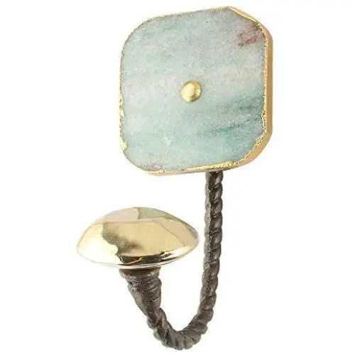 Indianshelf Handmade 3 Artistic Vintage Green Quartz Stone Square Stone Key Hooks Hangers/Clothes Hooks for Doors Indianshelf Handmade 3 Artistic Vintage Green Quartz Stone Square Stone Key Hooks Hangers/Clothes Hooks for Doors